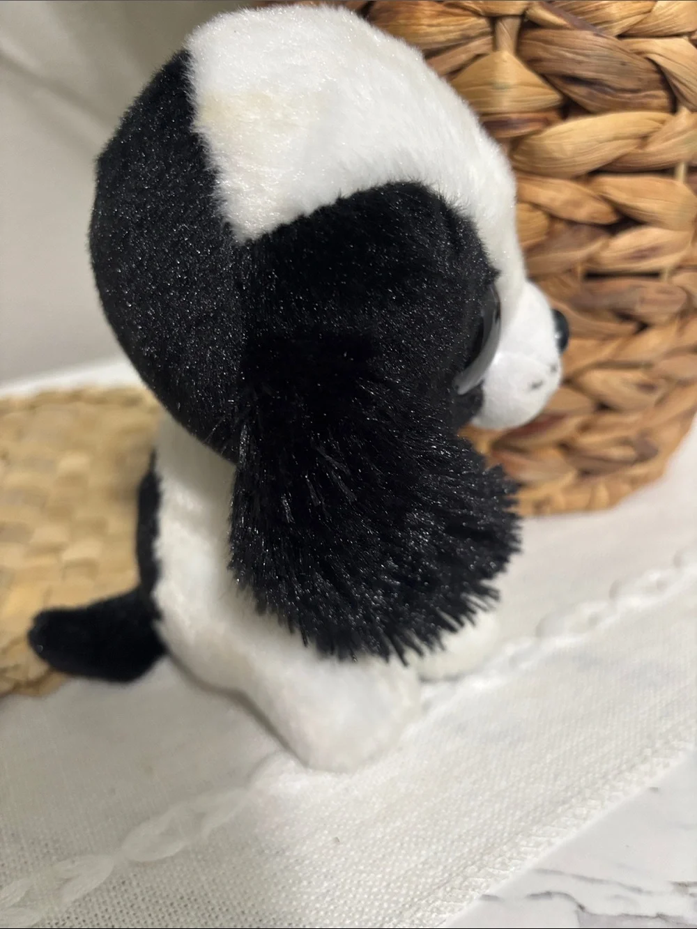 Ty Black & White Puppy Plush with Sparkling Blue Eyes